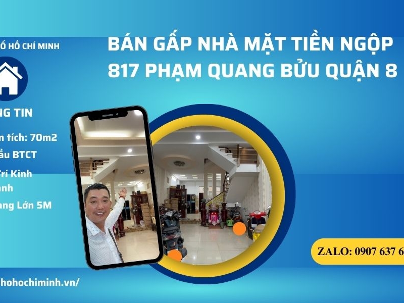 Bán Nhà Mặt Tiền Ngộp 817 Tạ Quang Bửu Quận 8, 70m2, 4 Tầng BTCT, Hoàn Công Đủ