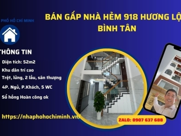 Bán Gấp Nhà Hẻm 918 Hương Lộ 2 Bình Tân, 5 Lầu, Nhà Mới Đẹp, Giá Rẻ