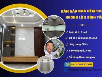 Bán Gấp Nhà Hẻm 918 Hương Lộ 2 Bình Tân, 5 Lầu, Nhà Mới Đẹp, Giá Rẻ