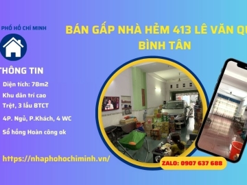 Bán Nhà Đẹp Hẻm 413 Lê Văn Quới  Bình Tân, 4 Lầu BTCT, Vị Trí Kinh Doanh