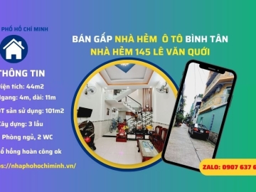 Bán Nhà Hẻm 145 Lê Văn Quới Bình Tân, 3 Lầu, Sổ Hồng Hoàn Công Ok