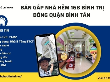 Bán Nhà Hẻm 168 Bình Trị Đông Bình Tân, Sổ Hồng Hoàn Công Đầy Đủ
