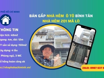 Bán Nhà Hẻm 201 Mã Lò Bình Tân, Sổ Hồng Hoàn Công đầy đủ, 4 Lầu