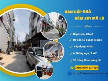 Bán Nhà Hẻm 201 Mã Lò Bình Tân, Sổ Hồng Hoàn Công đầy đủ, 4 Lầu