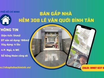 Bán Nhà Hẻm 308/31 Lê Văn Quới Bình Tân, 4 Lầu, Sổ Hồng Hoàn Công Ok