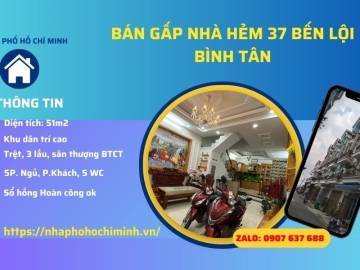 Bán Nhà Hẻm 37 Bến Lội Bình Tân, Nhà Đẹp 5 Tầng Hoàn Công Đủ