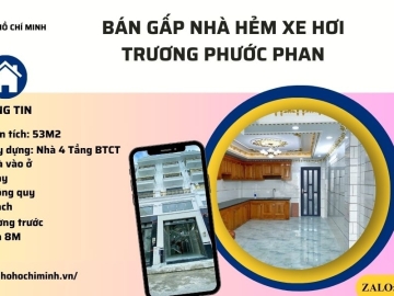 Bán Nhà Hẻm Xe Hơi Trương Phước Phan Bình Tân, 4 Lầu Hoàn Công Đủ