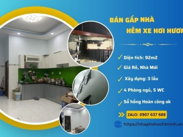 Bán Nhà Ngộp Hẻm Xe Hơi Hương Lộ 2 Bình Tân, 92m2, 3 Lầu Hoàn Công Đủ