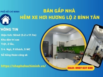 Bán Nhà Ngộp Hẻm Xe Hơi Hương Lộ 2 Bình Tân, 92m2, 3 Lầu Hoàn Công Đủ