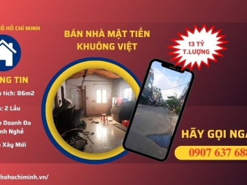 Nhà Mặt Tiền Khuông Việt Tân Phú, 86m2,  Nhà Cũ Tiện Xây Mới, Khu Vực Sầm Uất